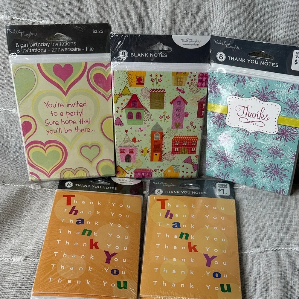 40 Thank You Cards & 8 Girl Bday Invites w/Envelopes Set of 48 cards NWT